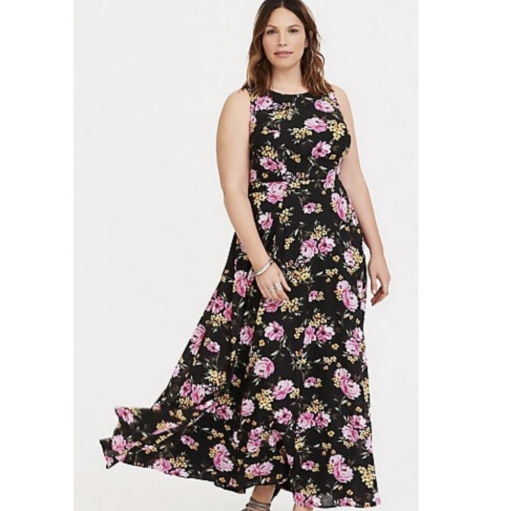 Torrid Black Floral Georgette Maxi Dress 22 - Picture 2 of 12